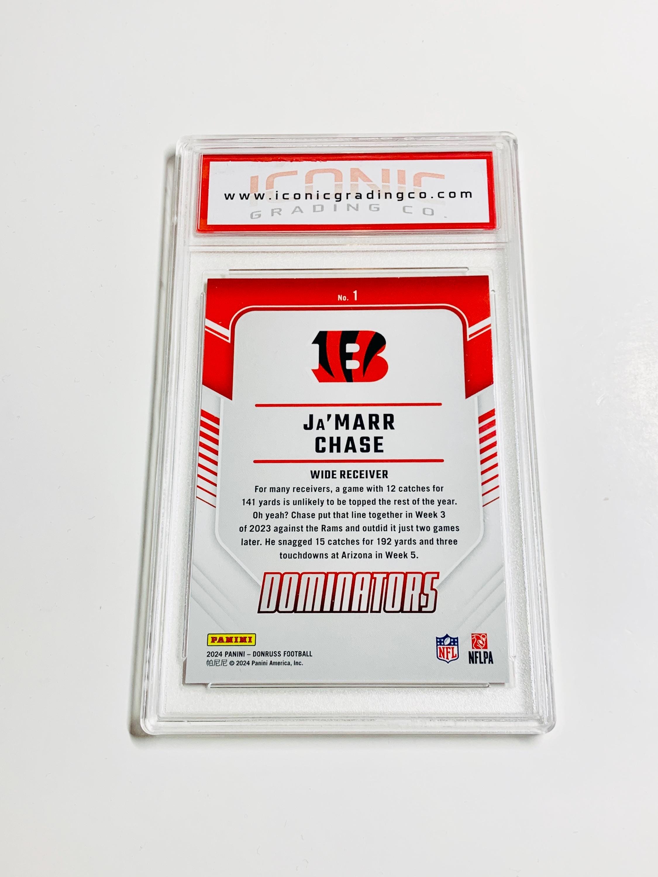 GRADED 10 Ja'marr CHASE 2024 Donruss Dominators Rainbow Holo Foil