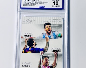 GRADED 10 LIONEL MESSI 2024 Special Release Exclusive Legends Edition Triple Argentina Barcelona Miami Soccer Gem Mint
