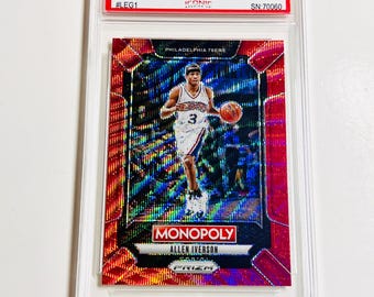 CALIFICADO 10 ALLEN IVERSON 2024 Prizm Monopoly Legends - Red Wave Philadelphia 76ers Tarjeta impecable