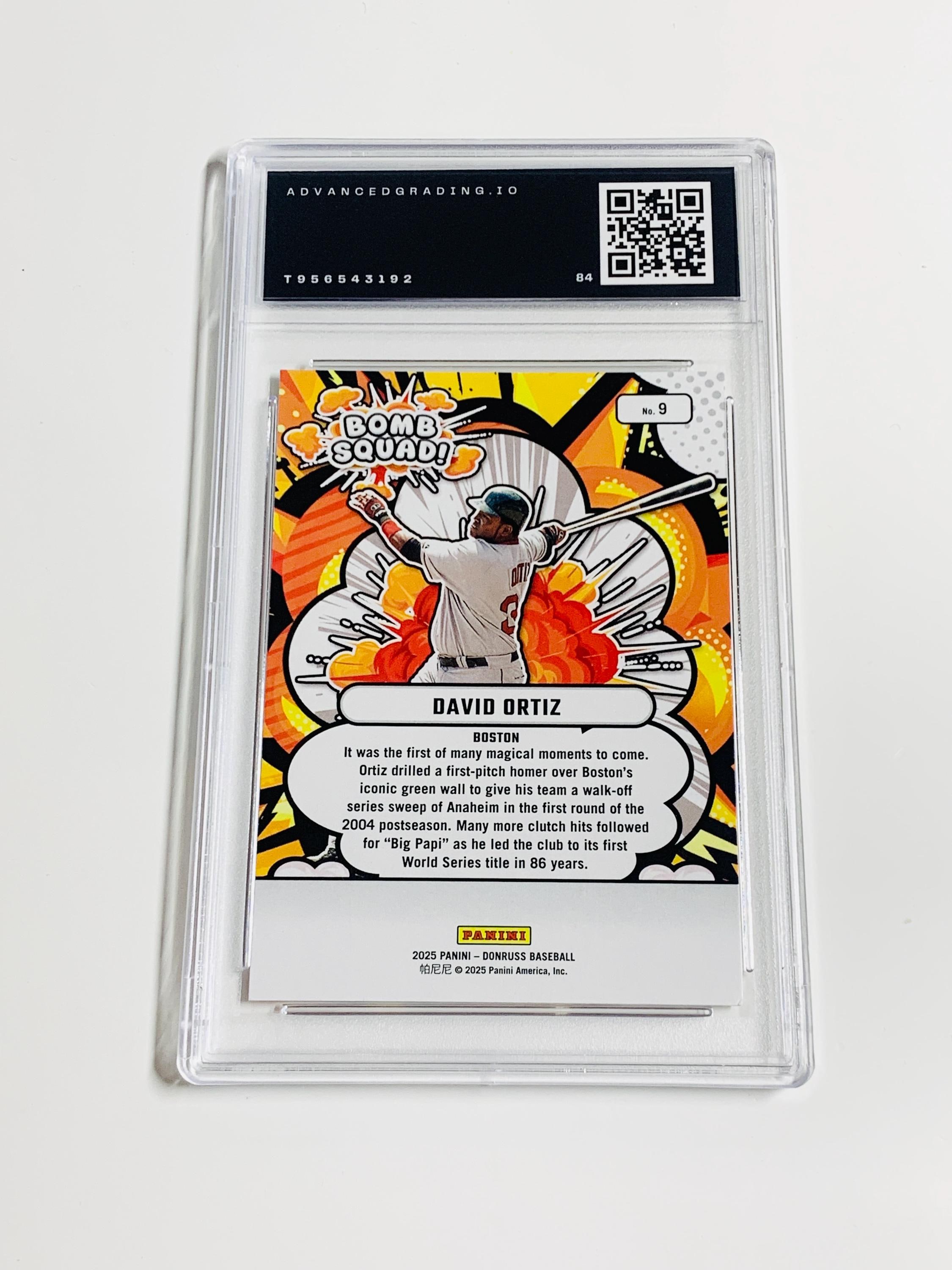 GRADED 10 DAVID ORTIZ “big Papi” 2025 Donruss Bomb Squad #9 Boston