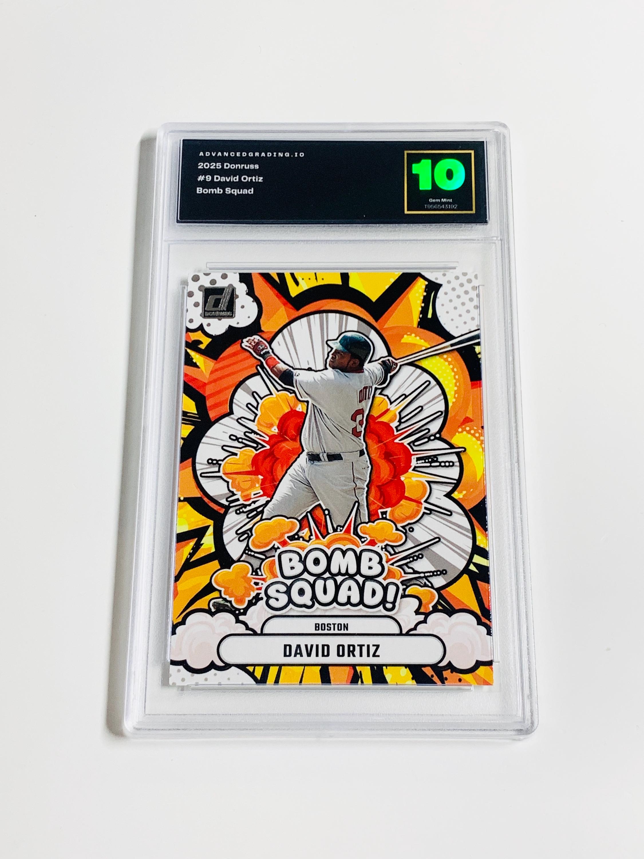 GRADED 10 DAVID ORTIZ “big Papi” 2025 Donruss Bomb Squad #9 Boston