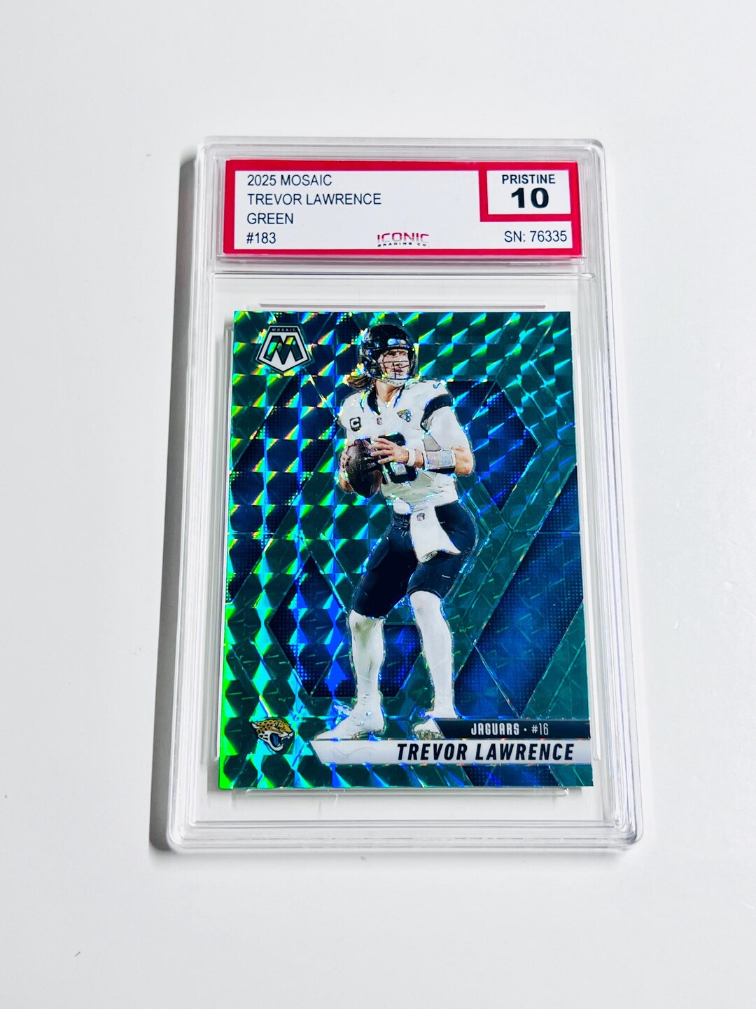 GRADED 10 TREVOR LAWRENCE 2025 Mosaic Green Mosaic Prizm #183