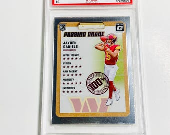 GRADED 10 JAYDEN DANIELS Rookie Card 2024 Donruss Optic Passing Grade #2 Washington Commanders Pristine Card