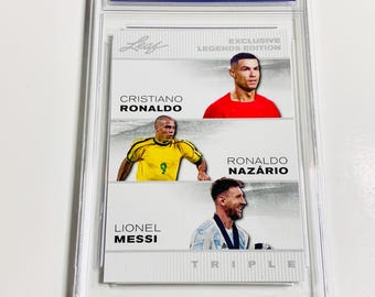 GRADED 10 Cristiano RONALDO / Ronaldo Nazario / Lionel MESSI 2024 Special Release Exclusive Legends Edition Triple #ELE10 Soccer Gem Mint