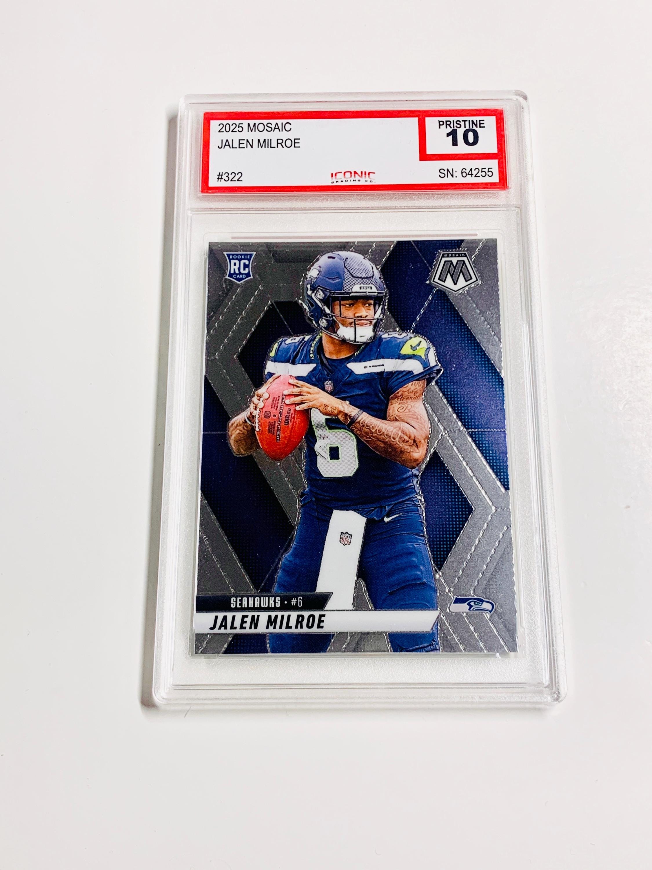 GRADED 10 JALEN MILROE Rookie Card 2025 Mosaic #322 Seattle