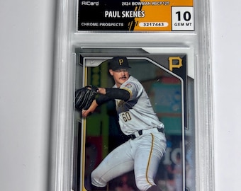 CALIFICADO 10 PAUL SKENES 2024 Bowman Chrome Prospects Tarjeta de novato Piratas “Cy Young” #BCP125 Gem Mint