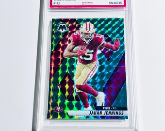 GRADED 10 JAUAN JENNINGS 2025 Mosaic Green Mosaic #142 San Francisco 49ers Pristine Card