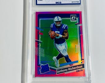 Tarjeta de novato de Anthony Richardson, 2023 Donruss Optic Pink #247, calificación 10, estado impecable.