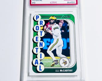 GRADED 10 JJ McCARTHY Rookie Card 2024 Score Protential #10 Minnesota Vikings PRISTINE Card