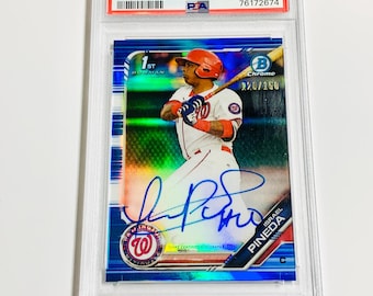 Tarjeta de novato de PSA 9 ISRAEL PINEDA 2019 Bowman Chrome Prospects Auto Blue Refractor /150 Autógrafo Graduado Mint