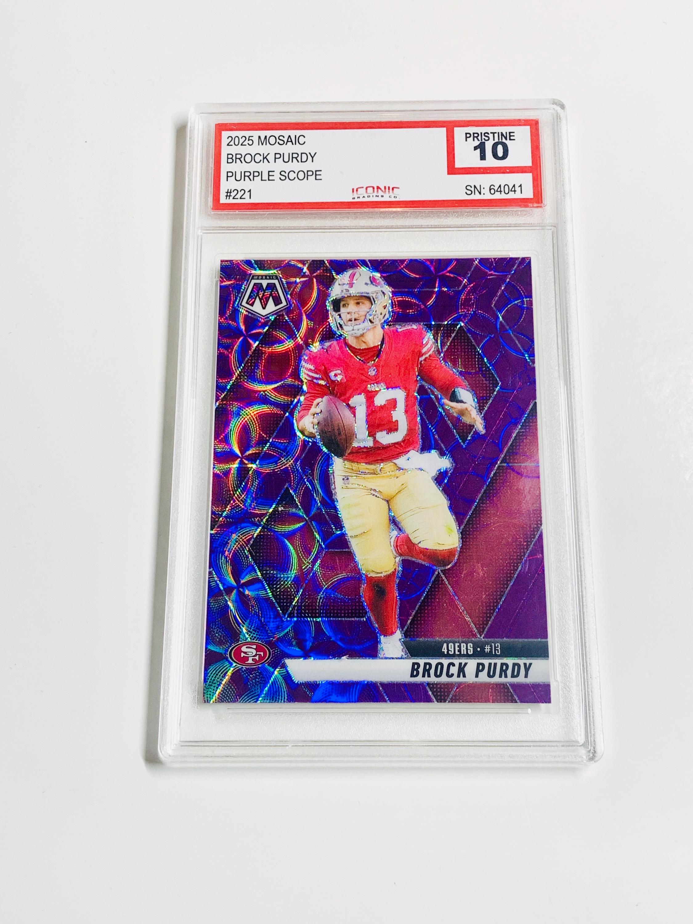 GRADED 10 BROCK PURDY 2025 Mosaic Purple Scope #221 San Francisco
