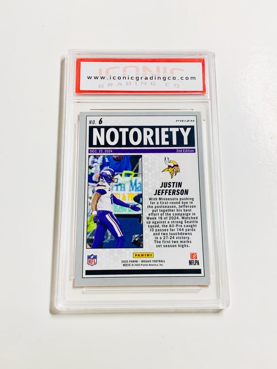 GRADED JUSTIN JEFFERSON 2025 Mosaic Notoriety - Orange Fluorescent