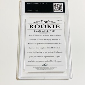 TARJETA DE NOVATO DE LANZAMIENTO ESPECIAL DE RYAN WILLIAMS 2024, GRADO 10, N.° RA80, Rookie Achievement, Alabama Gem Mint imagen 2