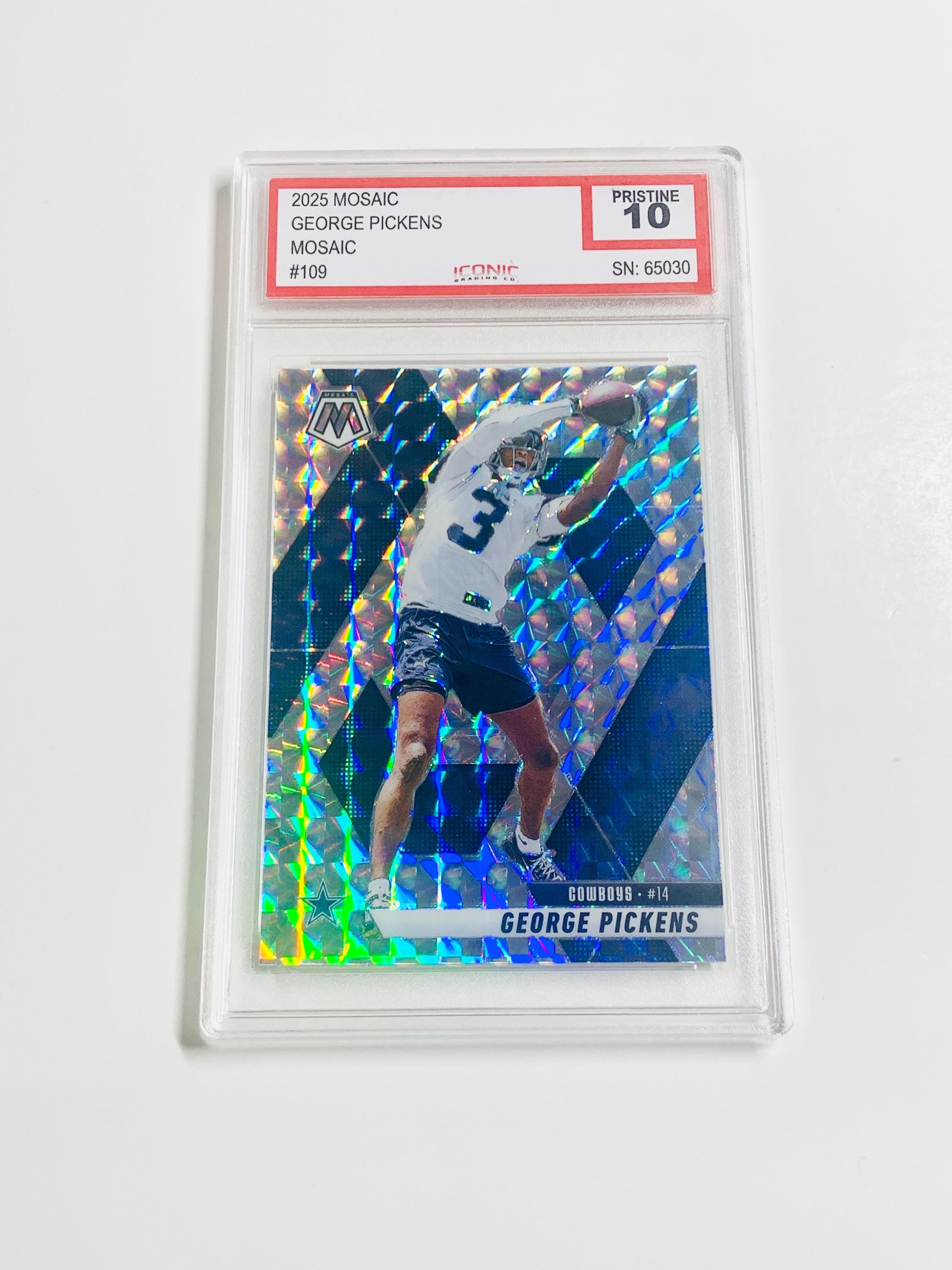 GRADED 10 GEORGE PICKENS 2025 Mosaic Silver Mosaic Prizm #109
