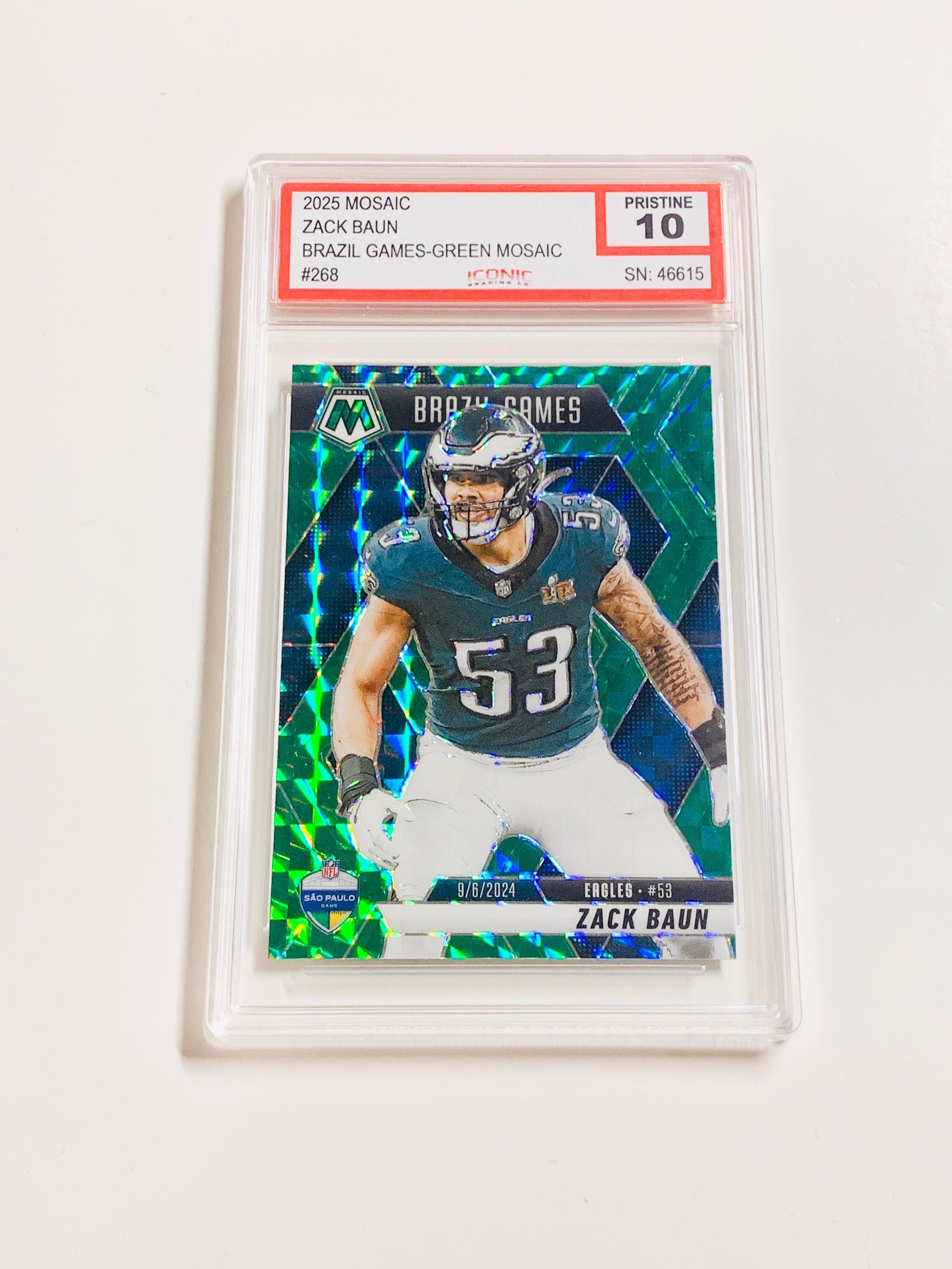 GRADED 10 ZACK BAUN 2025 Mosaic Brazil Games - Green Mosaic Prizm