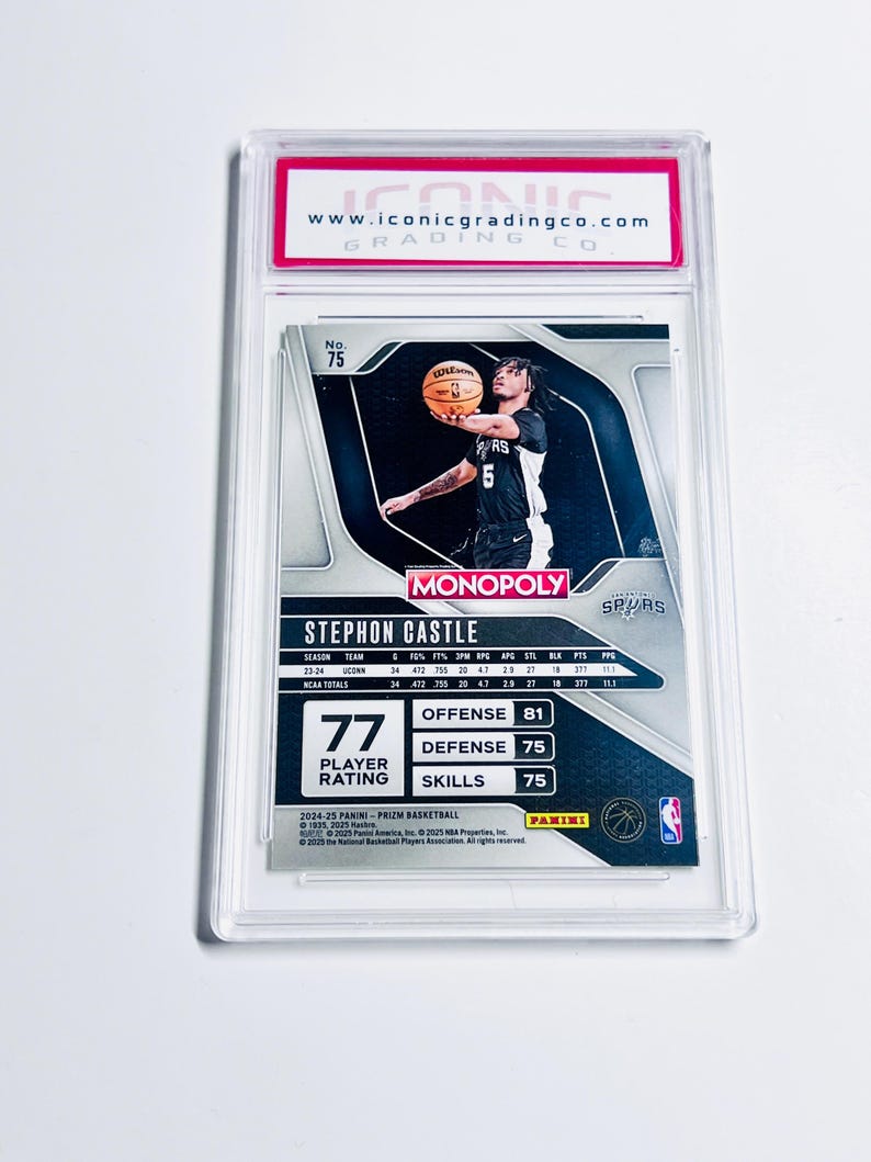 GRADED 10 STEPHON CASTLE Rookie Card 2024 Prizm Monopoly #75 San Antonio Spurs Pristine Card image 2