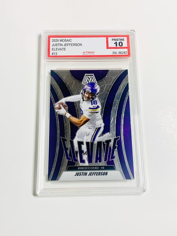 GRADED 10 JUSTIN JEFFERSON 2025 Mosaic Elevate #13 Minnesota Vikings Pristine Card GRADED 10 JUSTIN JEFFERSON 2025 Mosaic Elevate #13 Minnesota Vikings Pristine Card