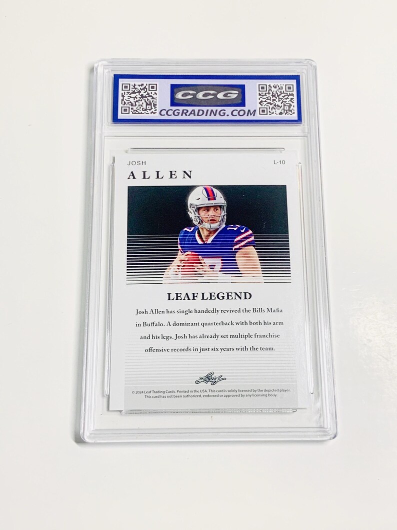 CALIFICACIÓN 9.5 2024 Leyenda JOSH ALLEN #L10 Tarjeta Buffalo Bills Mint + imagen 2