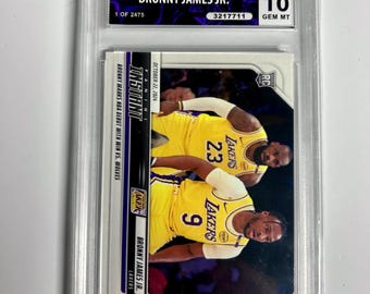 GRADED 10 BRONNY JAMES Rookie Card Limited Edition 1 Of 2475 Nba Debut w/ LeBron James 2024 Panini Instant Nba Lakers Gem Mint