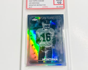 GRADED 10 JOE MONTANA 2024 Topps Chrome Negative Refractor #177 “Super Bowl” San Francisco 49ers Pristine Card