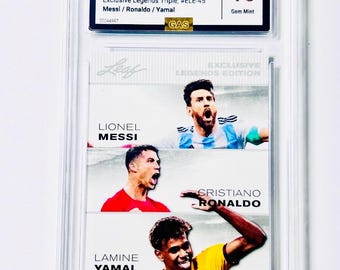 GRADED 10 Lionel MESSI / Cristiano RONALDO / Lamine Yamal 2024 Special Release Exclusive Legends Edition Triple Soccer Gem Mint