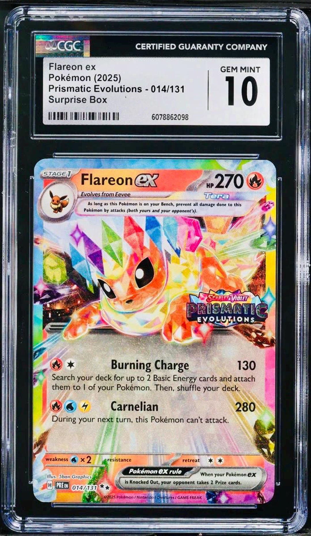 CGC 10 FLAREON Ex 2025 POKEMON Prismatic Evolutions Surprise Box