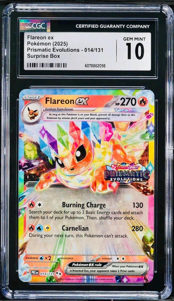 CGC 10 FLAREON Ex 2025 POKEMON Prismatic Evolutions Surprise Box Stamped  014/131 Graded Card Gem Mint - Etsy