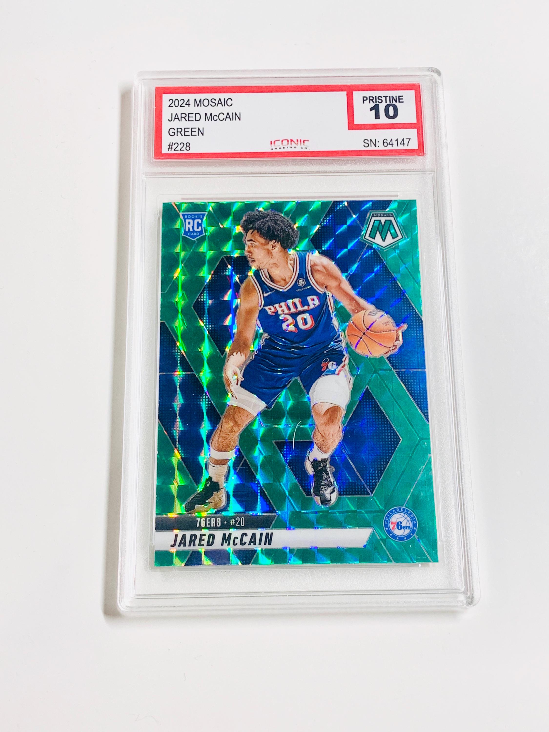 GRADED 10 JARED Mccain Rookie Card 2024 Mosaic Green #228
