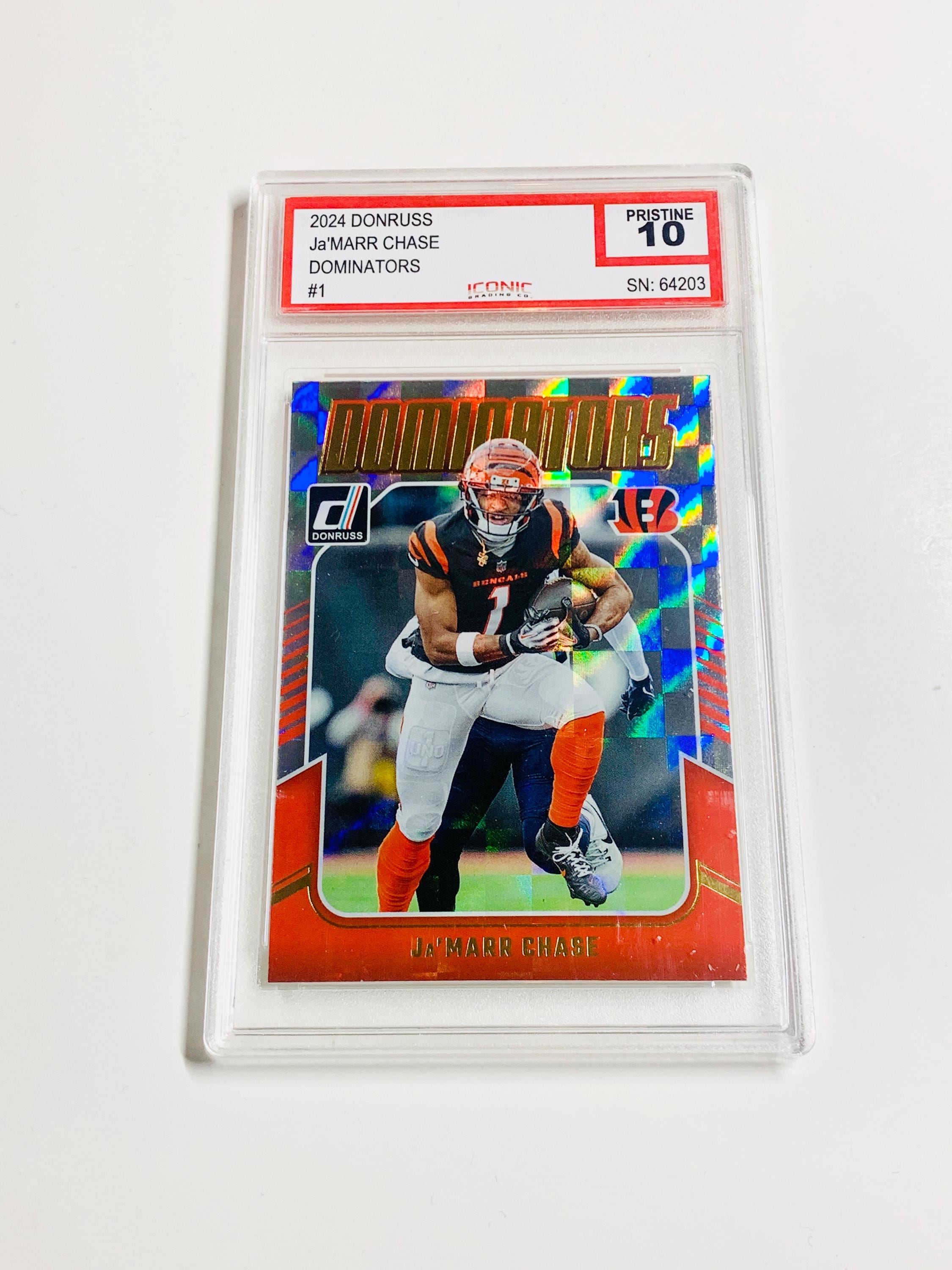 GRADED 10 Ja'marr CHASE 2024 Donruss Dominators Rainbow Holo Foil