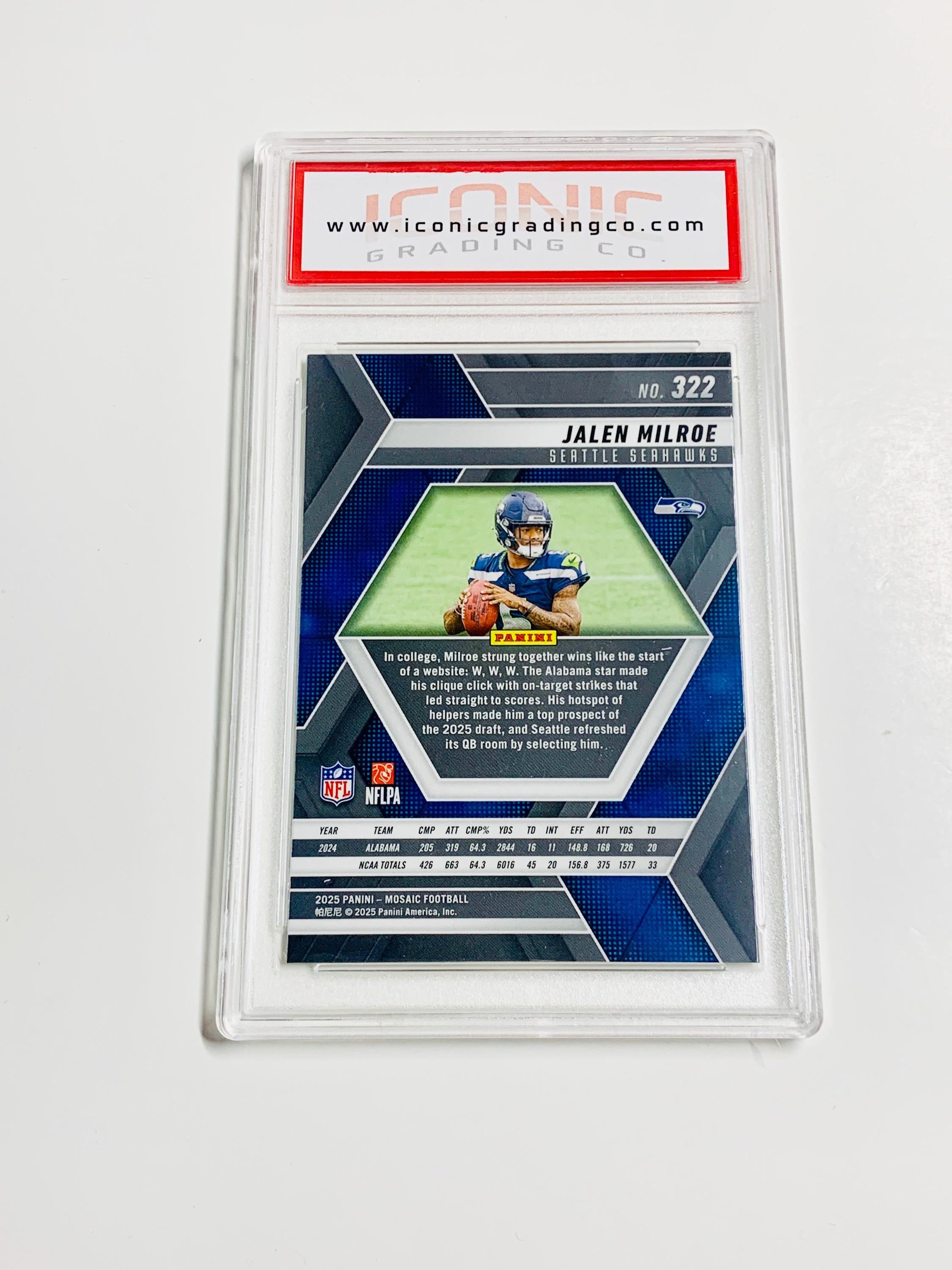 GRADED 10 JALEN MILROE Rookie Card 2025 Mosaic #322 Seattle