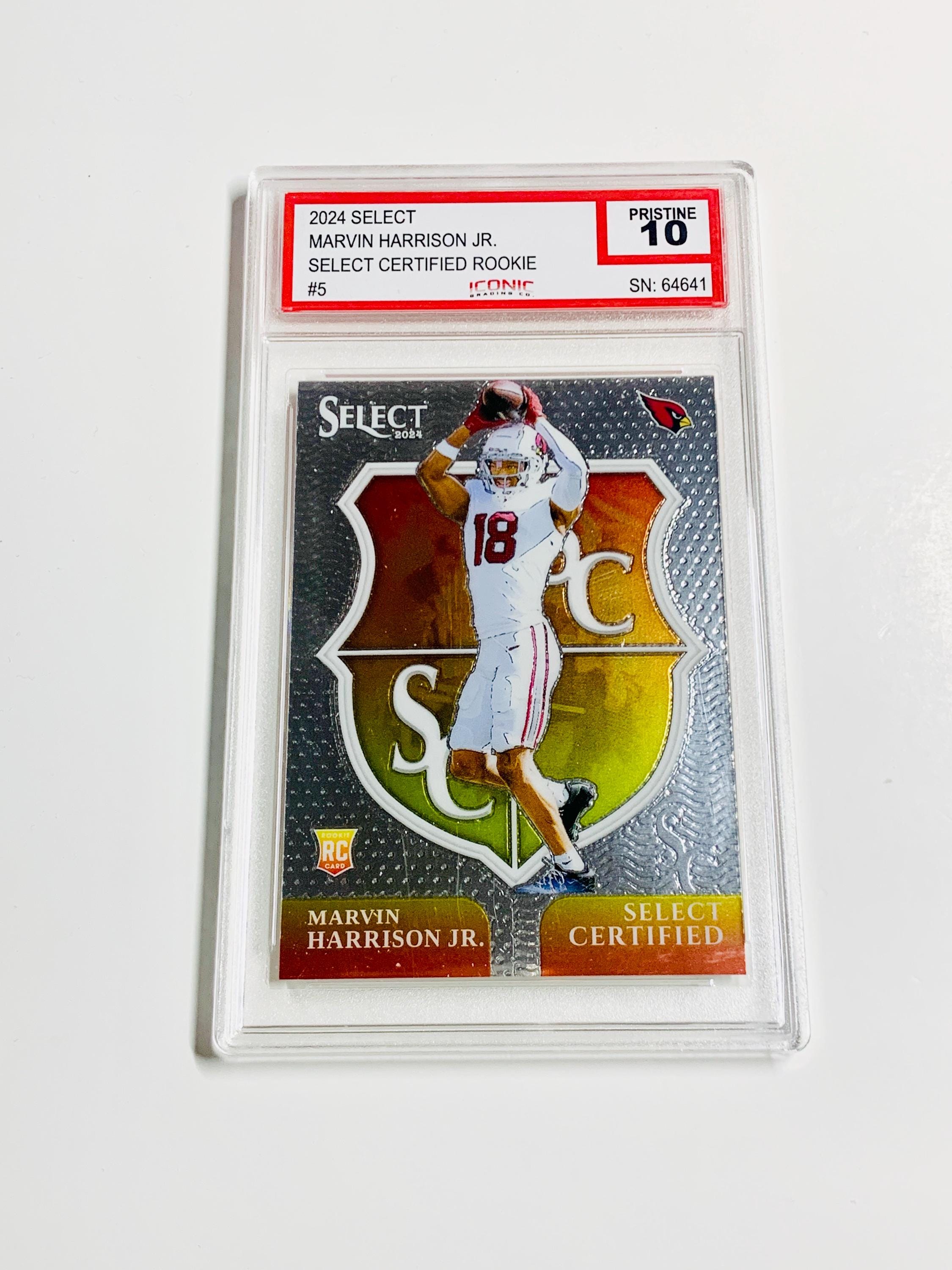 GRADED 10 MARVIN HARRISON Jr. Rookie Card 2024 Select Certified