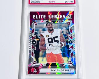 GRADED 10 MYLES GARRETT 2025 Donruss Elite Series Rainbow Holo “Sacks Leader” Cleveland Browns Pristine Card