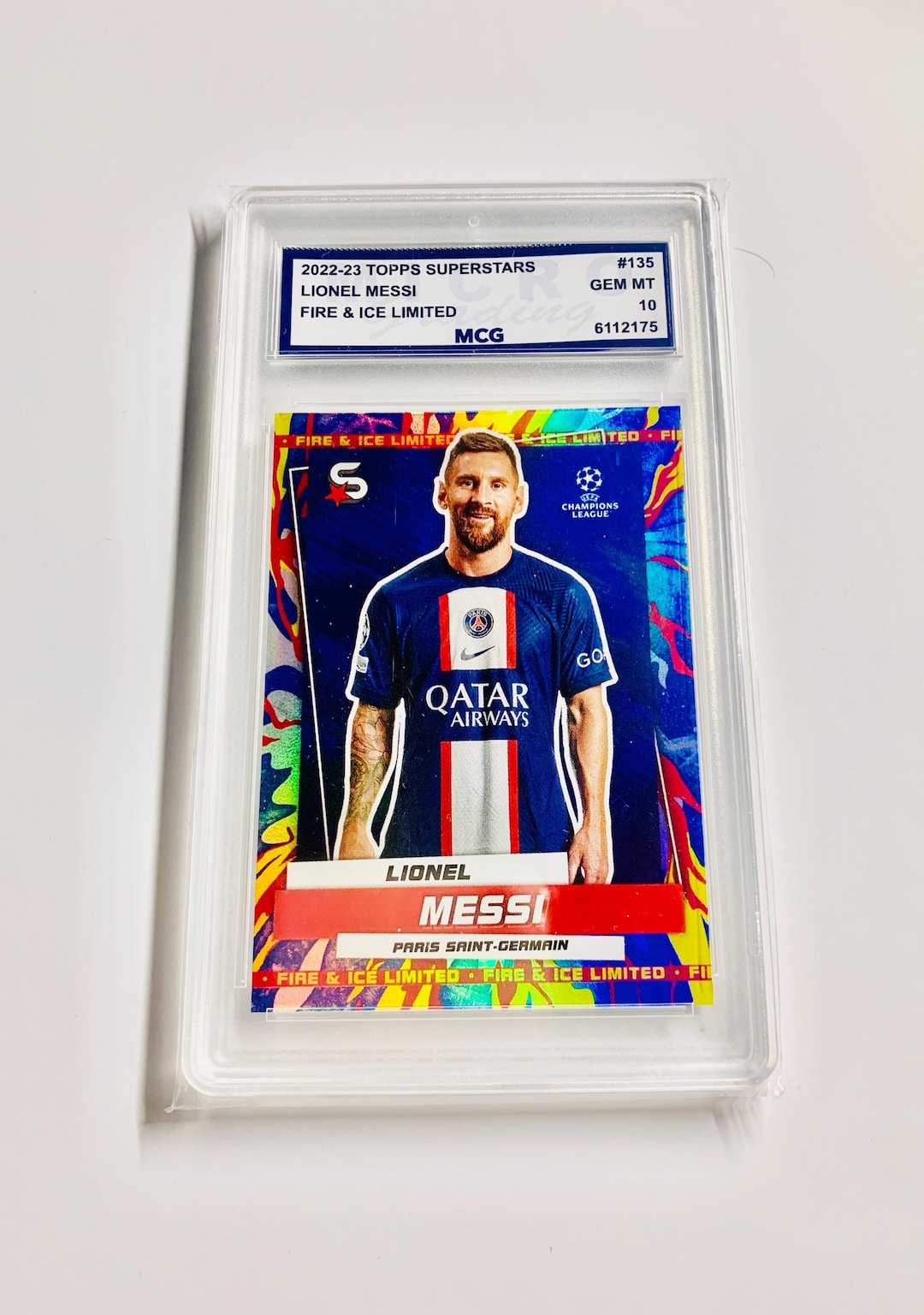 Messi Topps GRADED 10 LIONEL MESSI Topps Superstars Fire & Ice Limited #135 Gem ...