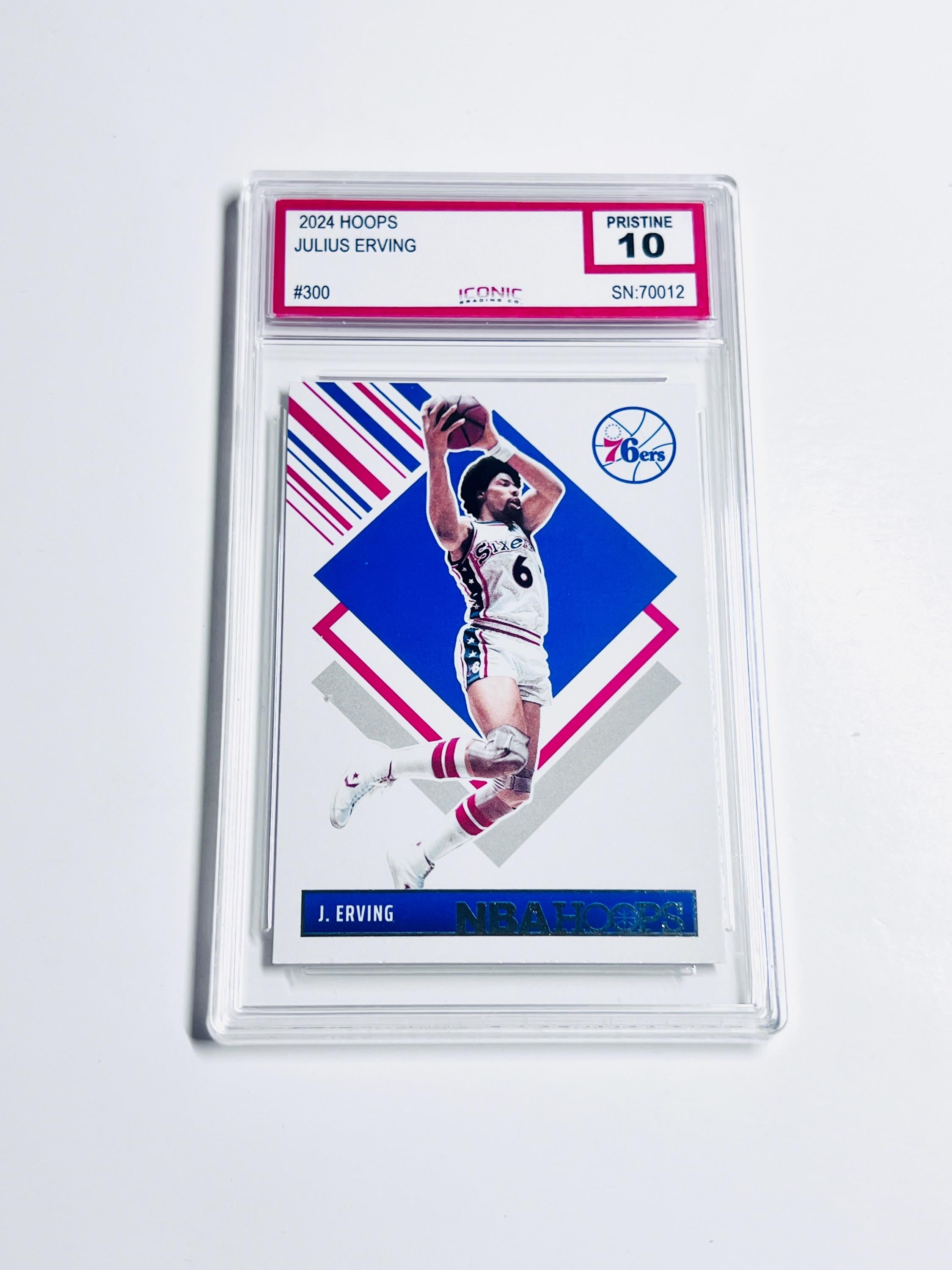 GRADED 10 JULIUS ERVING 2024 Hoops #300 76ers Legend Pristine Card