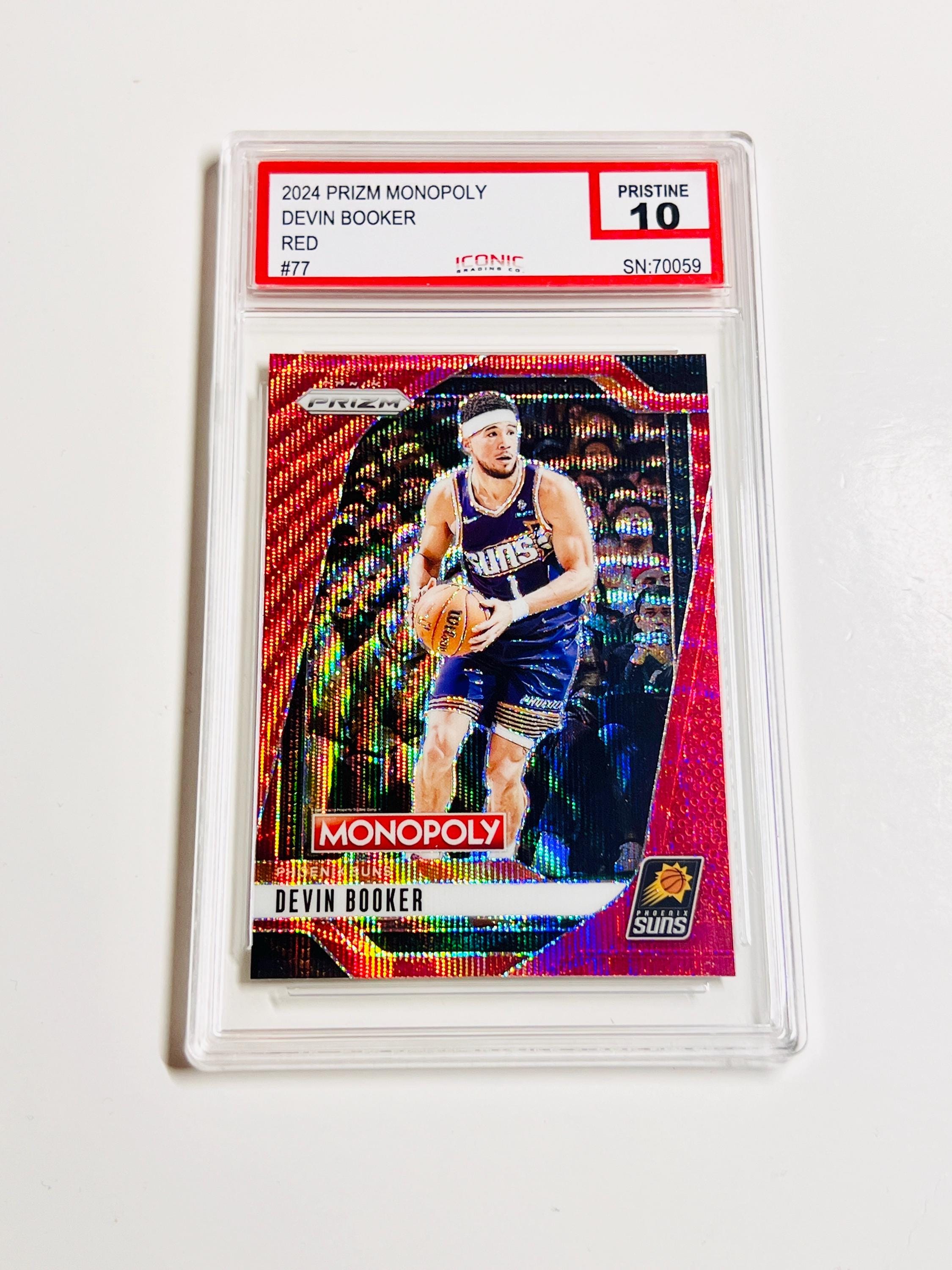 GRADED 10 DEVIN BOOKER 2024 Prizm Monopoly Red Wave Prizm #77
