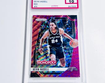 GRADED 10 DEVIN VASSELL 2024 Prizm Monopoly Red Wave Sp Short