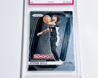 OCENIONA NA 10 STEPHON CASTLE Karta debiutanta 2024 Prizm Monopoly #75 San Antonio Spurs Karta Pristine
