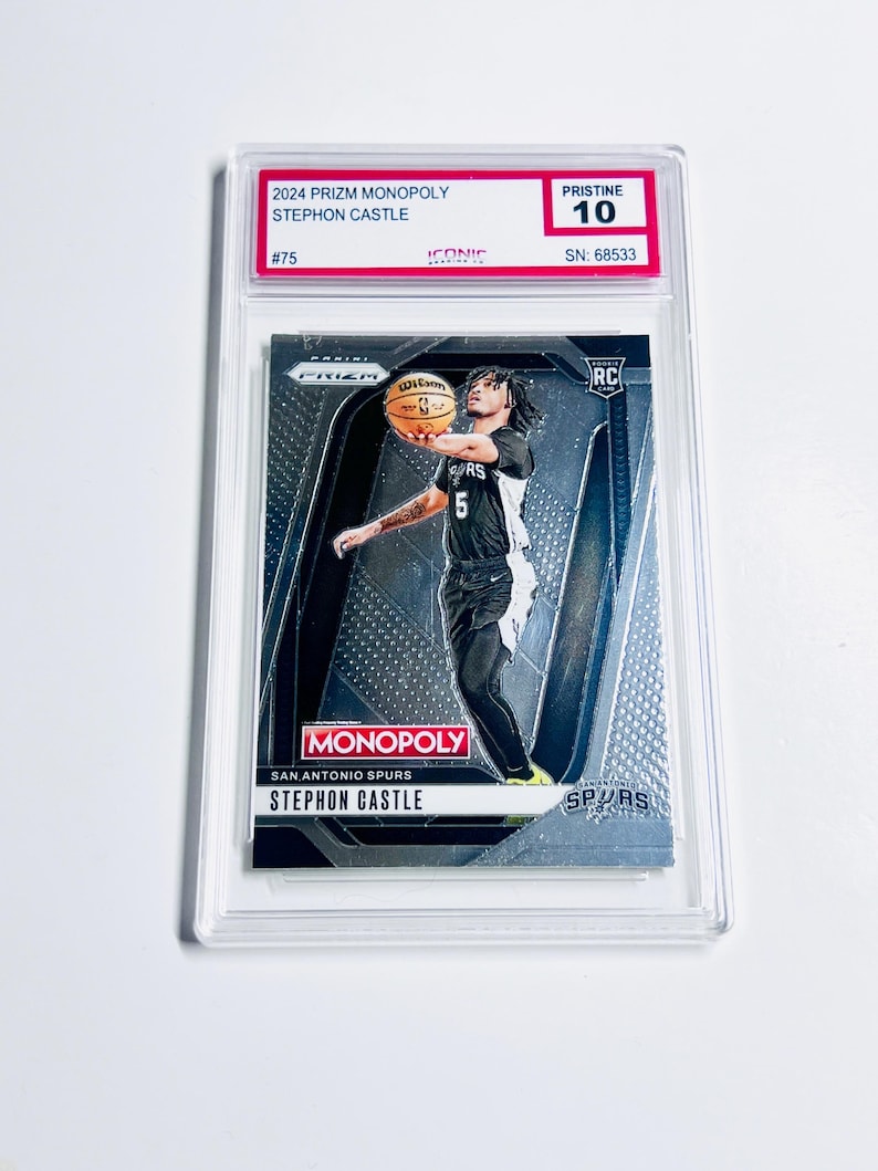 GRADED 10 STEPHON CASTLE Rookie Card 2024 Prizm Monopoly #75 San Antonio Spurs Pristine Card image 1