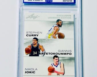 GRADED 10 STEPHEN CURRY / Giannis Antetokounmpo / Nikola Jokic 2024 Special Release Exclusive Legends Edition Triple Gem Mint