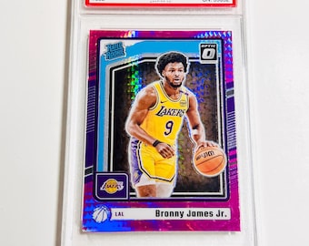 Tarjeta de novato de Bronny James Jr. 2024, calificación 10. Donruss Optic Hyper Pink. Calificación de novato n.° 282. "LeBron James Jr.", tarjeta impecable de Los Angeles Lakers.