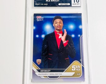 CALIFICACIÓN 10 ACE BAILEY Edición limitada 1 de 3859 Tarjeta de novato 2025 Topps Now Draft #D5 Utah Jazz Gem Mint