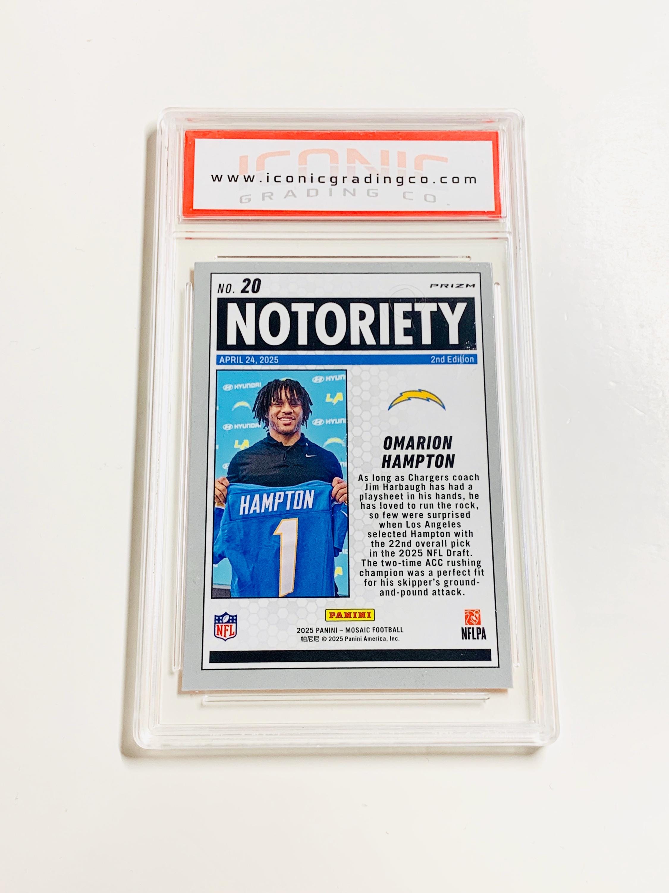 GRADED OMARION HAMPTON Rookie Card 2025 Mosaic Notoriety - Orange