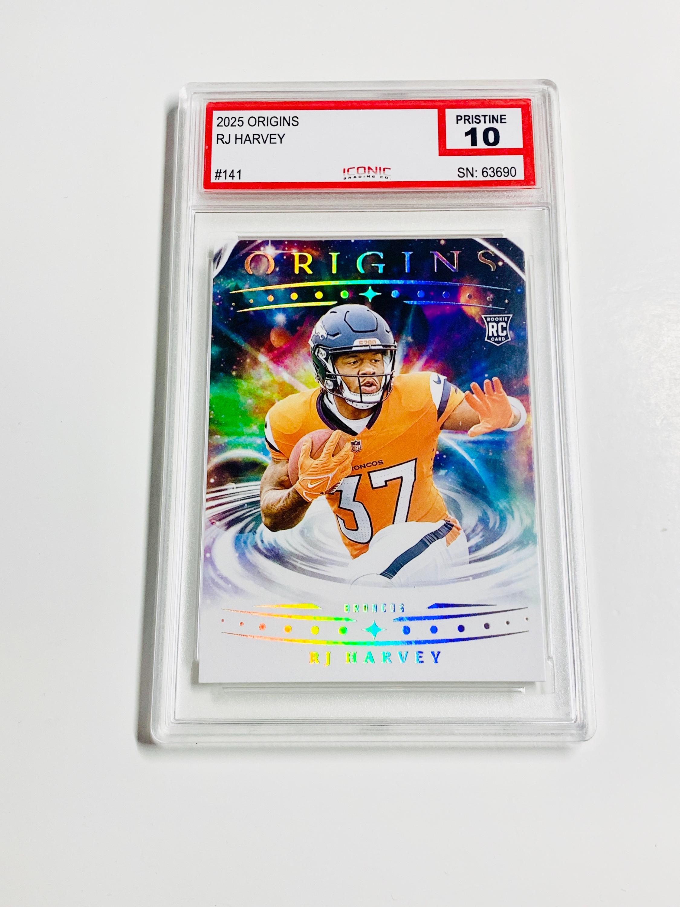 GRADED 10 RJ HARVEY Rookie Card 2025 Origins Rainbow Holo #141