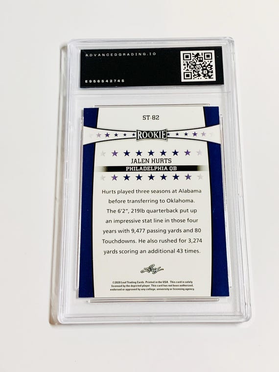 jalen hurts graded rookie card 2020 Panini Legacy #142 Jalen Hurts MGS GRADED 10 Gem Mint Rookie Card  EAGLES QB