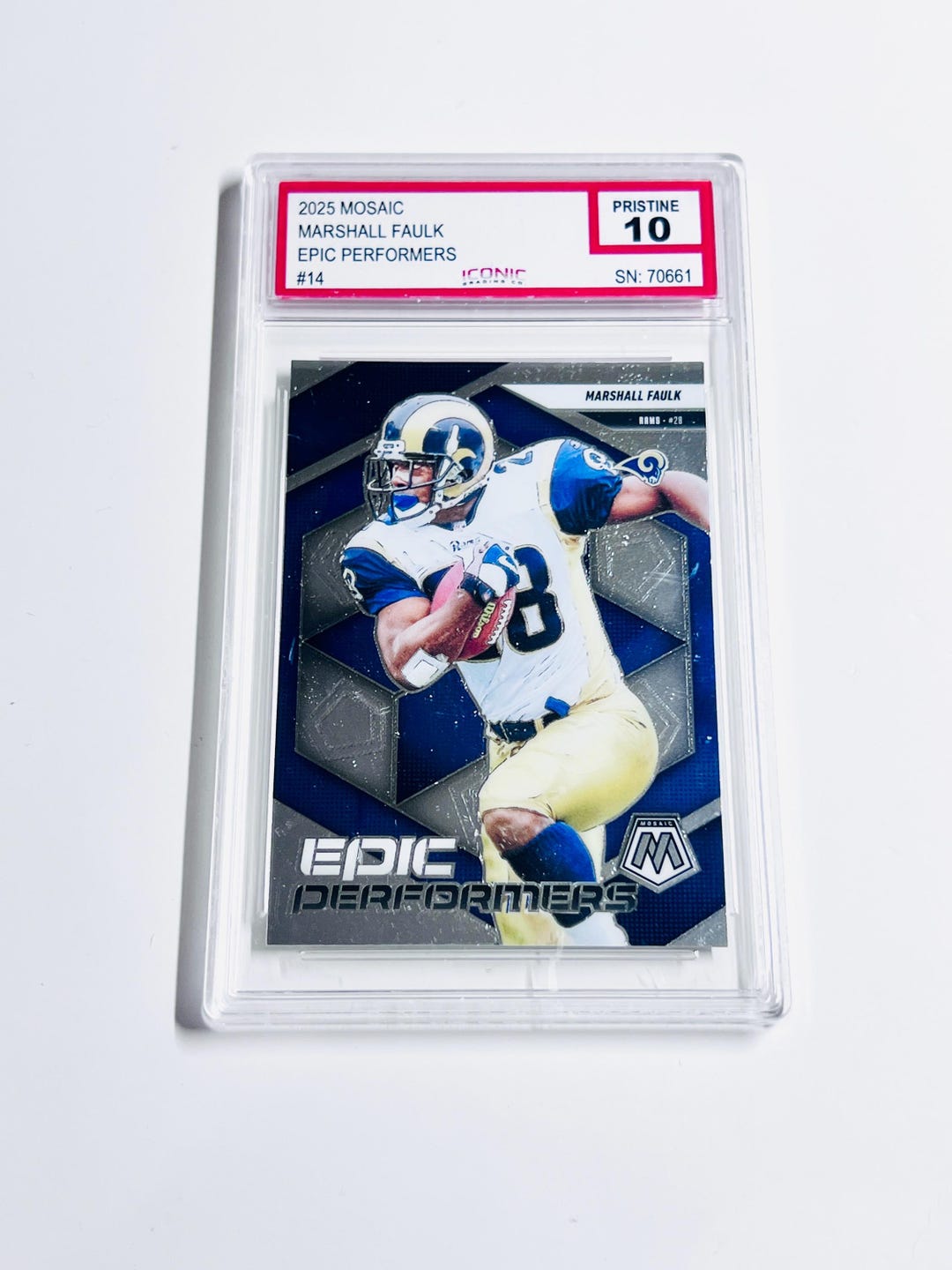 GRADED 10 MARSHALL FAULK 2025 Mosaic Epic Performers #14 Rams