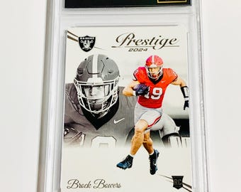 GRADED 10 BROCK BOWERS Rookie Card 2024 Panini Prestige #305 Las Vegas Raiders Gem Mint
