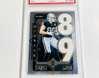GRADED 10 BROCK BOWERS Rookie Card 2024 Select Numbers #12 Las Vegas Raiders Pristine Card
