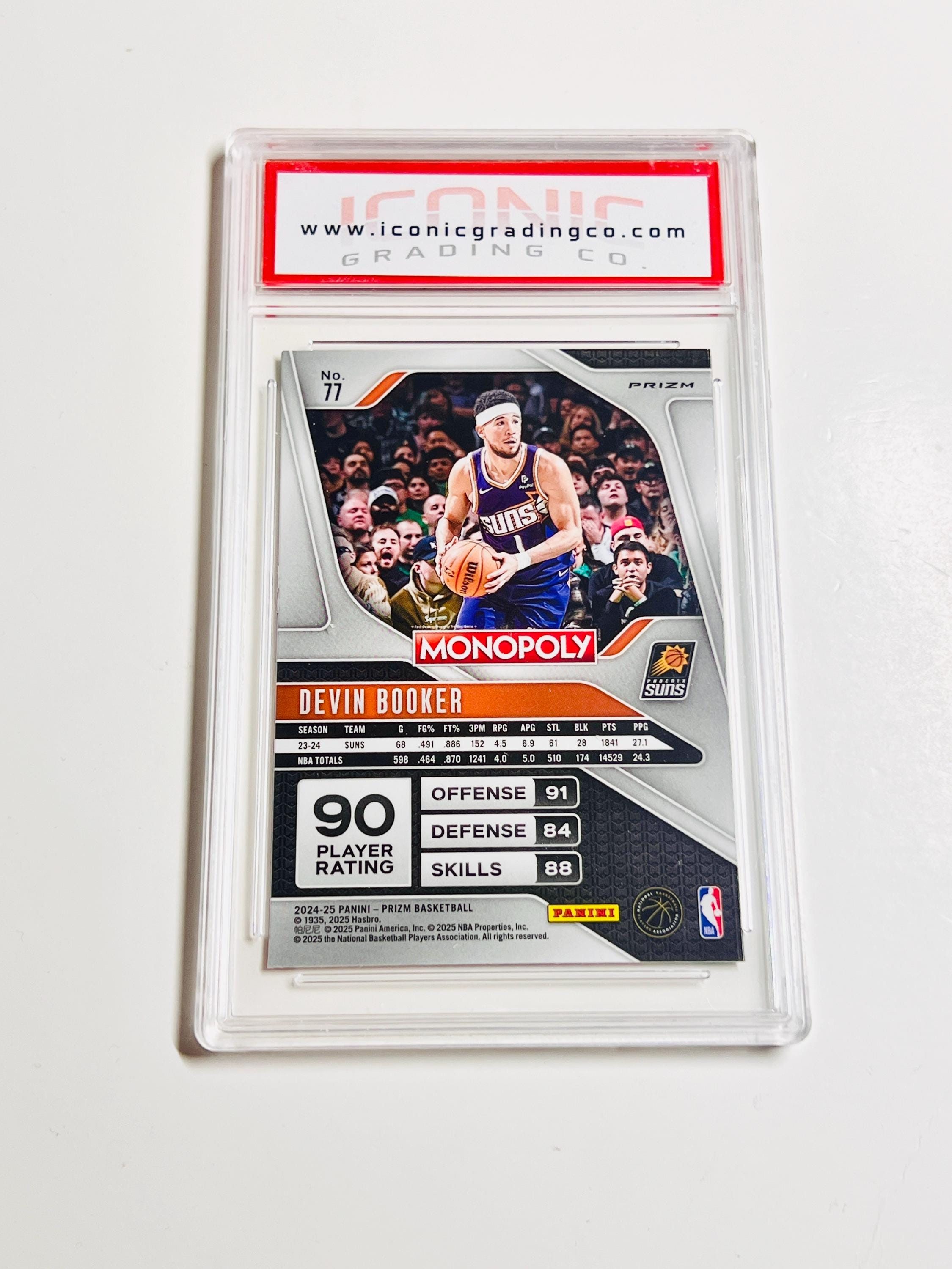 GRADED 10 DEVIN BOOKER 2024 Prizm Monopoly Red Wave Prizm #77
