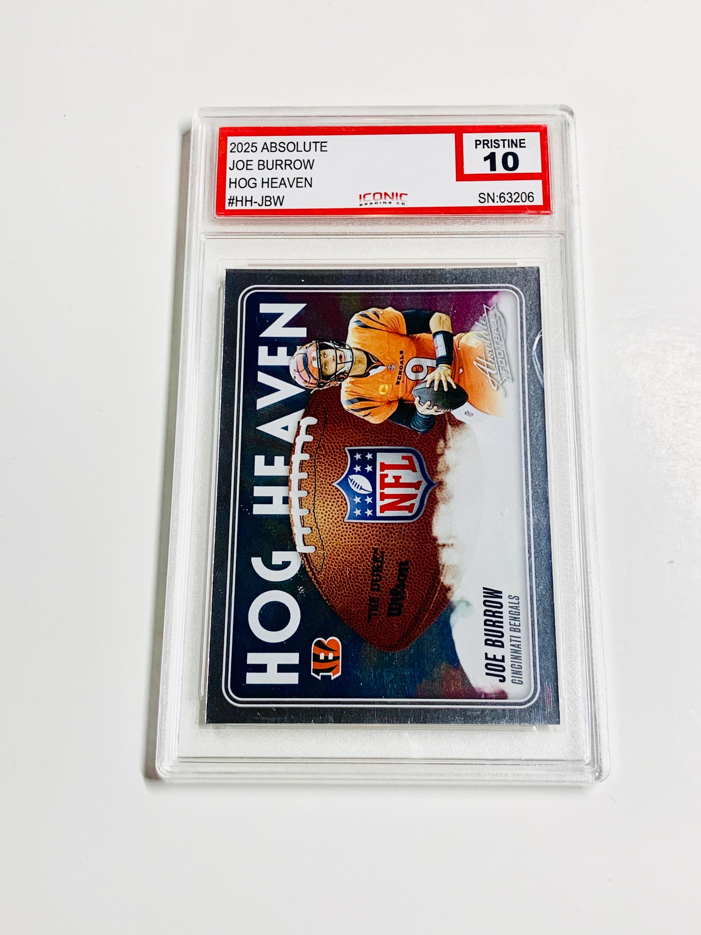 GRADED 10 JOE BURROW 2025 Absolute Hog Heaven Cincinnati Bengals Pristine  Card