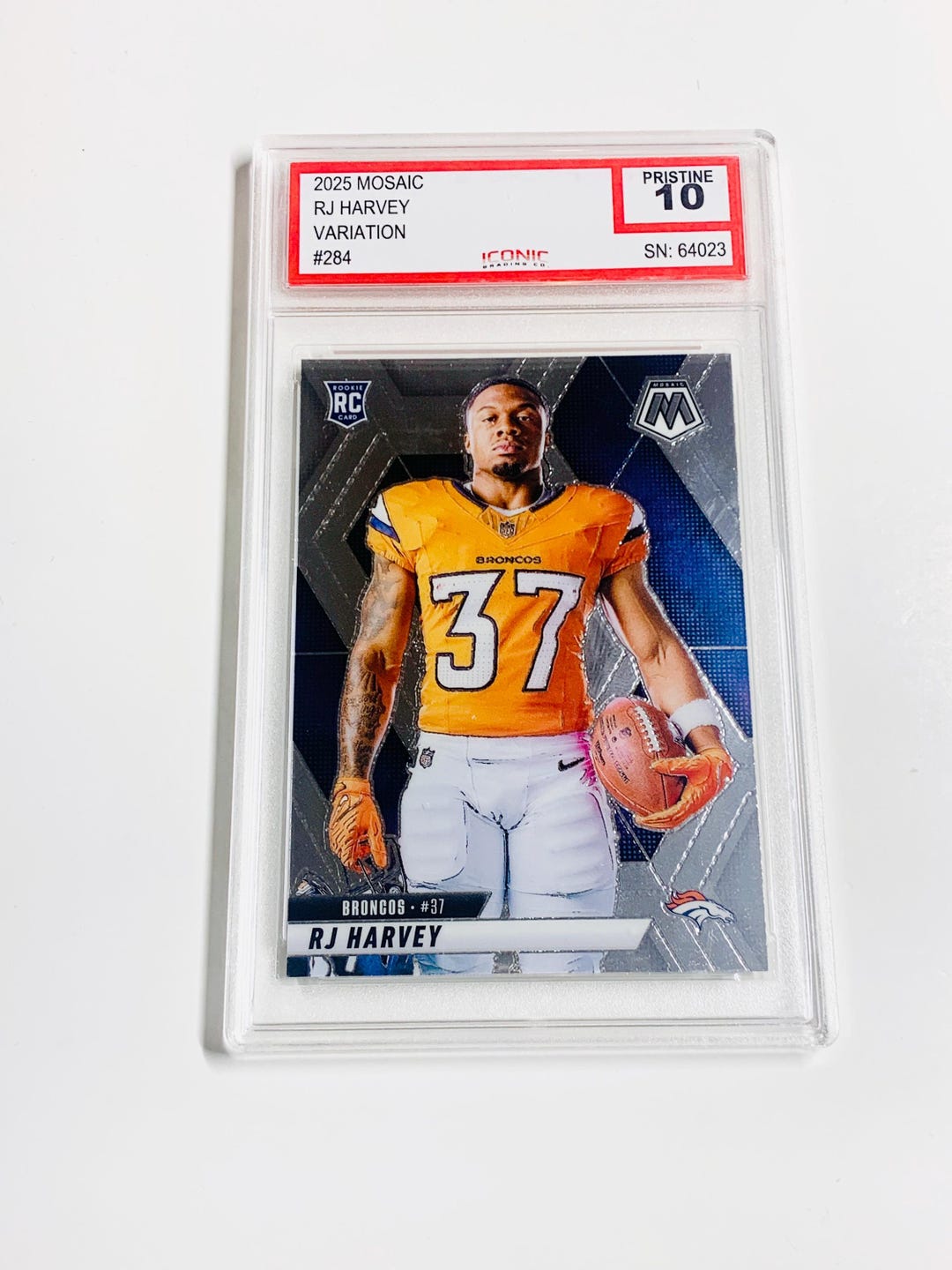 GRADED 10 RJ HARVEY Rookie Card 2025 Mosaic Variation #284 Denver